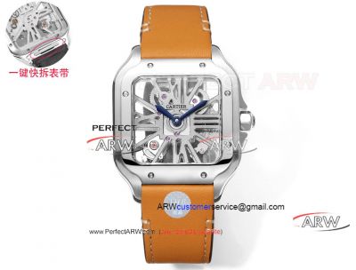 Replica Cartier Santos Skeleton Swiss Mechanical Orange Leather Strap Watch 